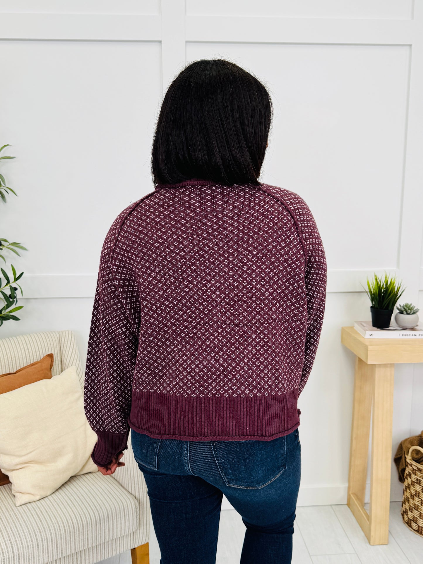 Harvest Hues Pullover in Dark Cherry/White