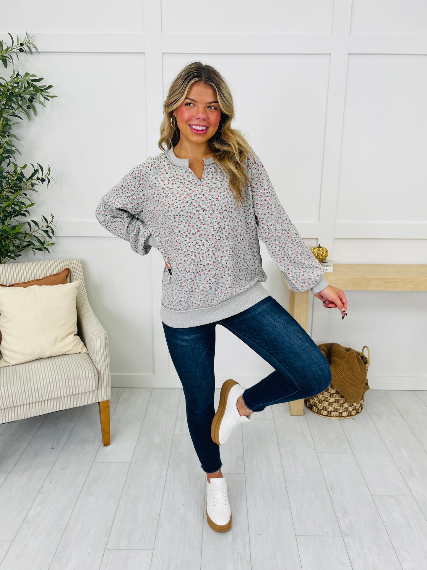 Where Petals Rest Pullover in Heather Grey