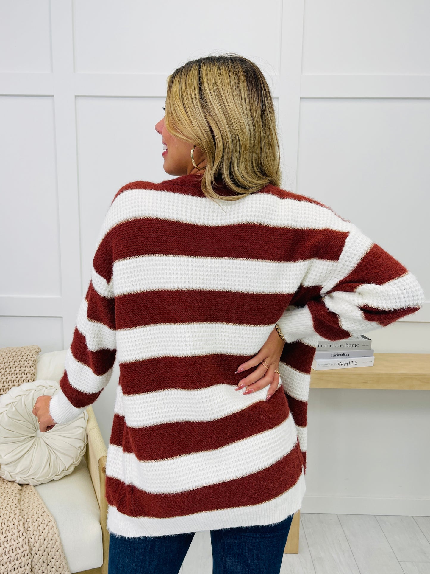 Wrapped In Stripes Cardigan In Burgundy