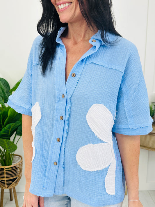Coastal Petal Top In Light Blue