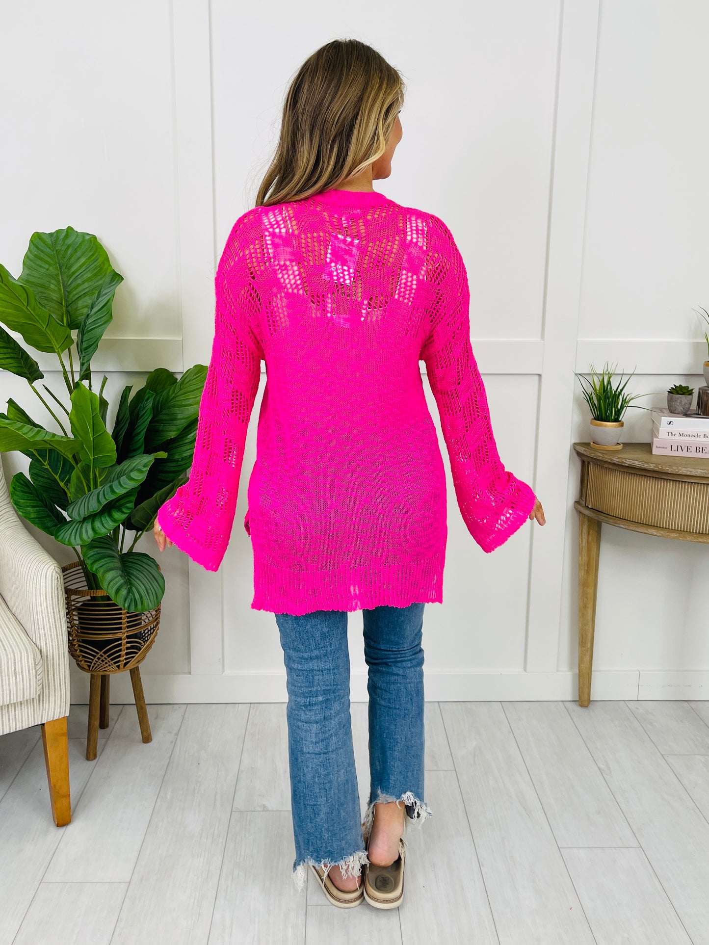 Electric Bloom Cardigan in Neon Pink