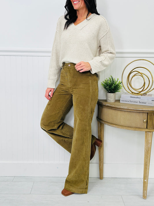 Judy Blue Olive Obsession Retro Wide Leg Corduroy Jeans