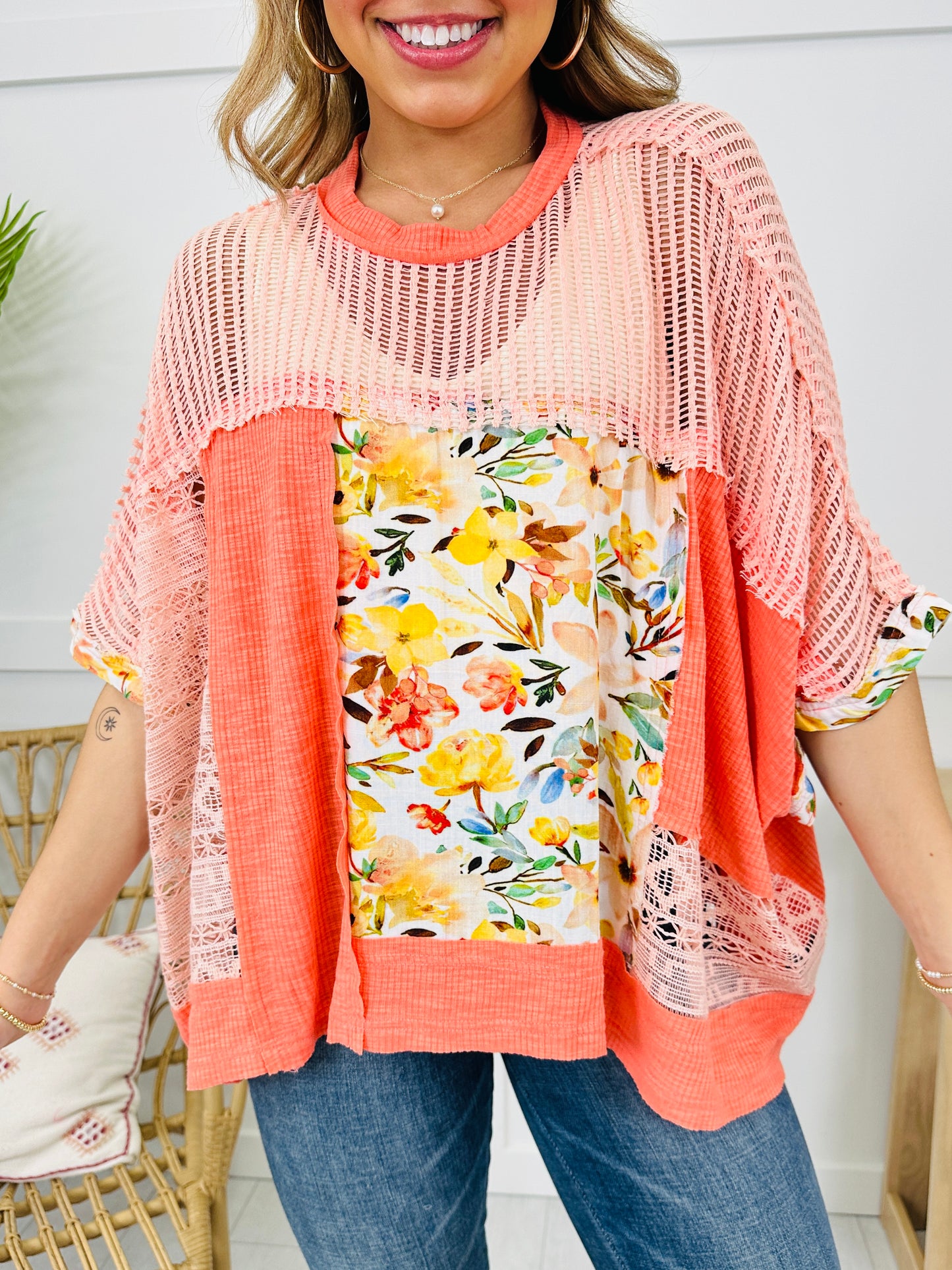 Watercolor Whimsy Top In Neon Peach