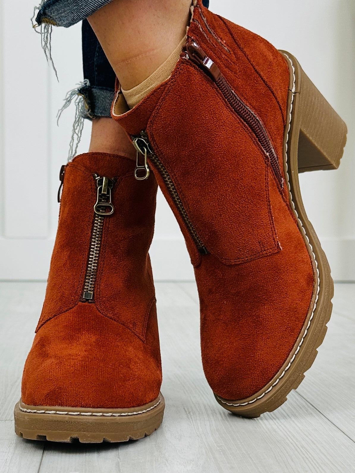 Midnight Zip Booties In Rust