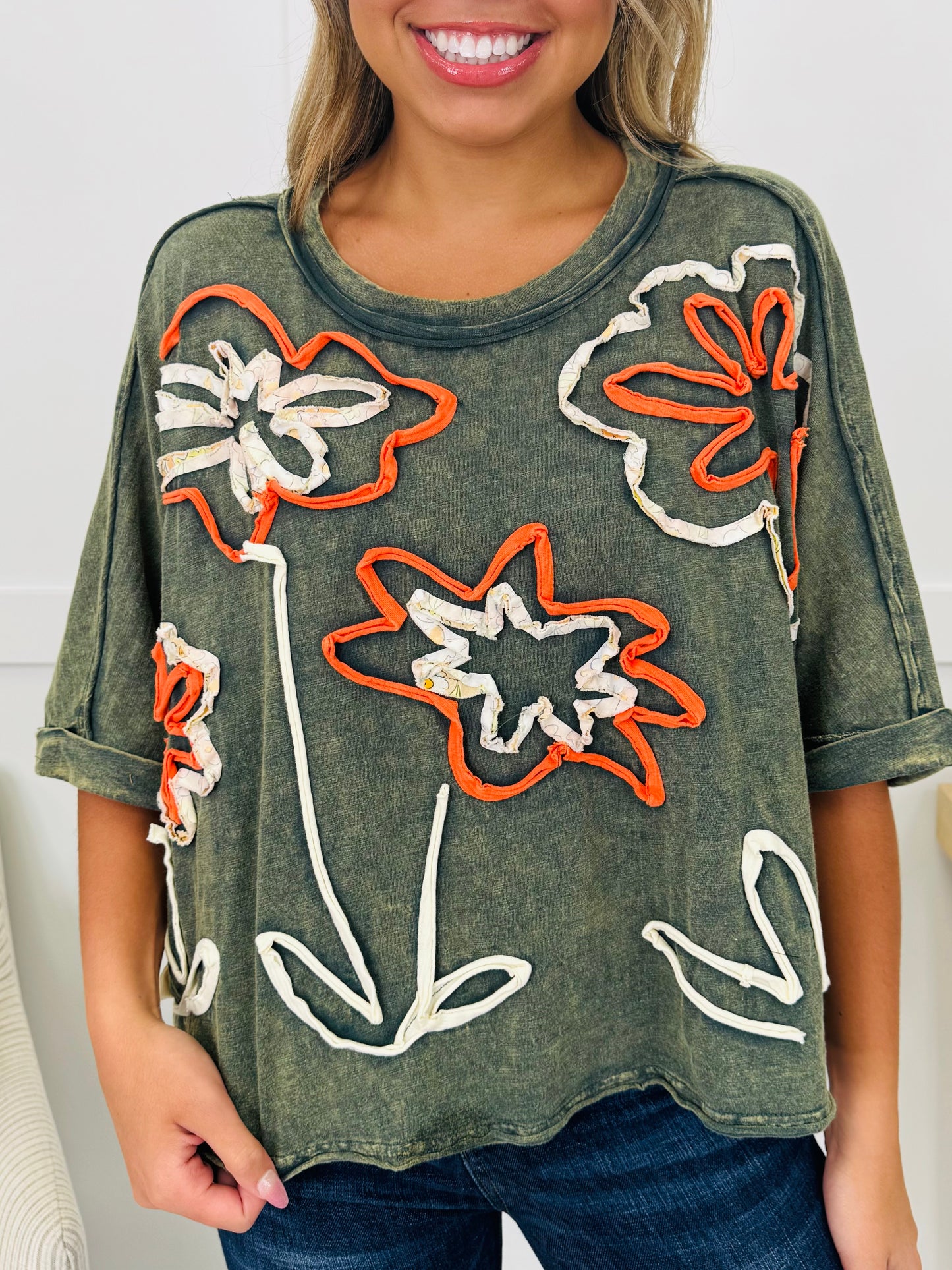 Painted Petals Top In Green