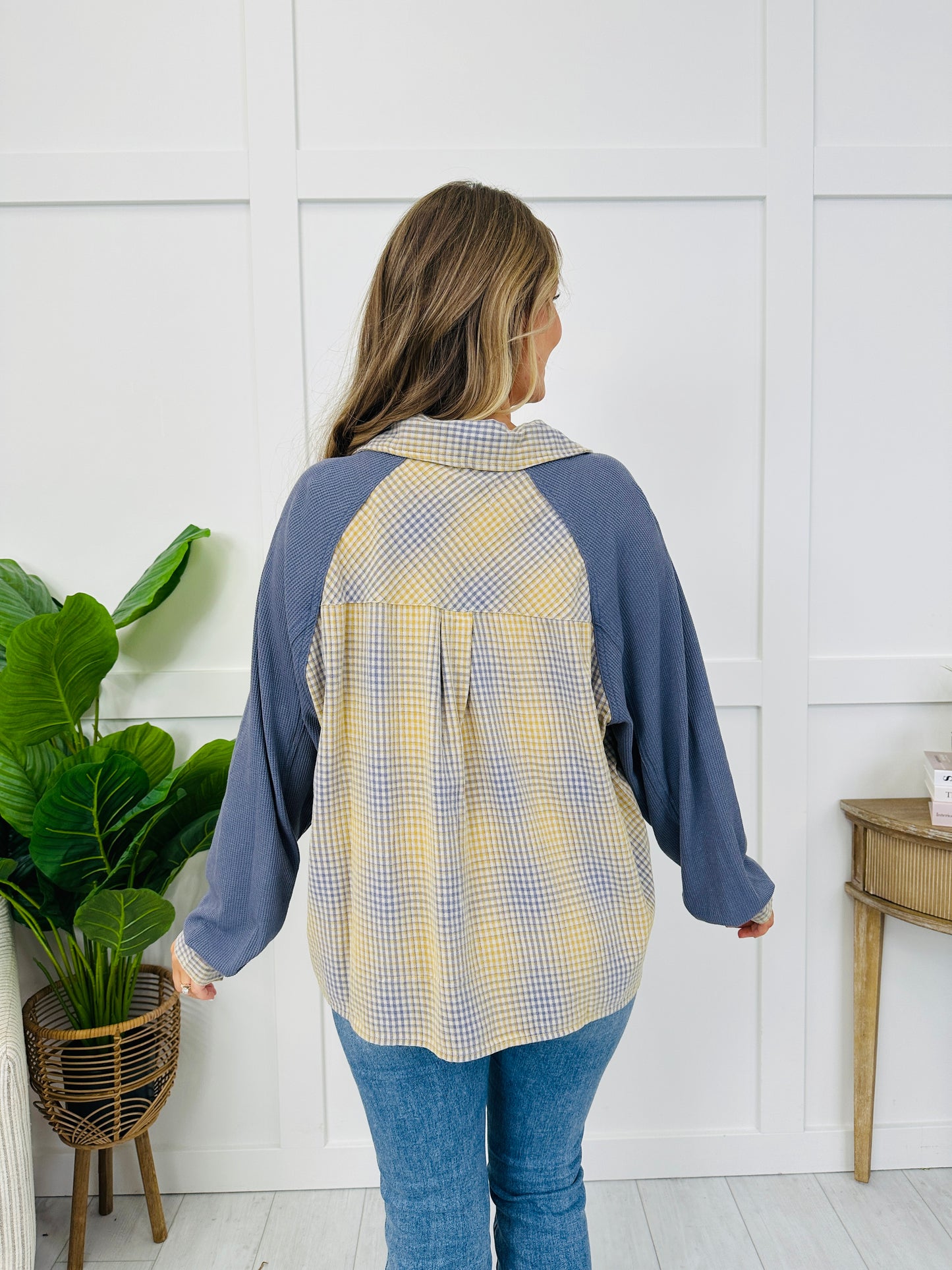 Gingham And Go Top in Navy