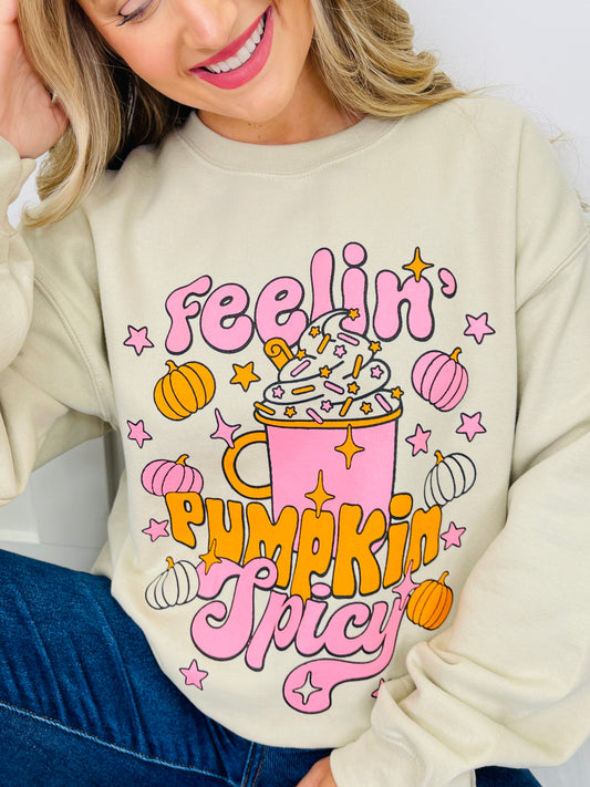 Feelin Pumpkin Spicy Graphic Crewneck Sweatshirt