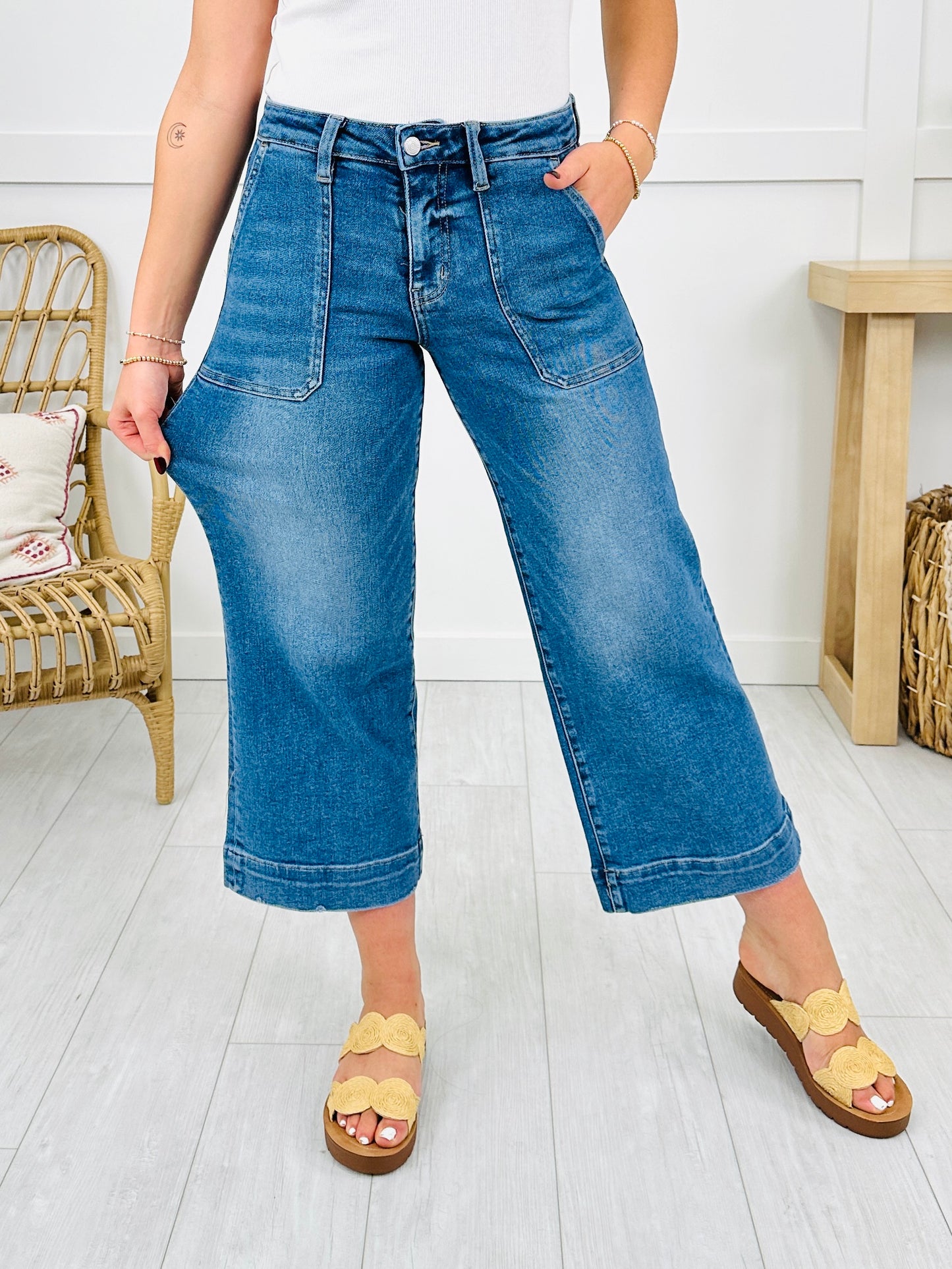 Lovervet Right on Cue Wide Leg Utility Jeans