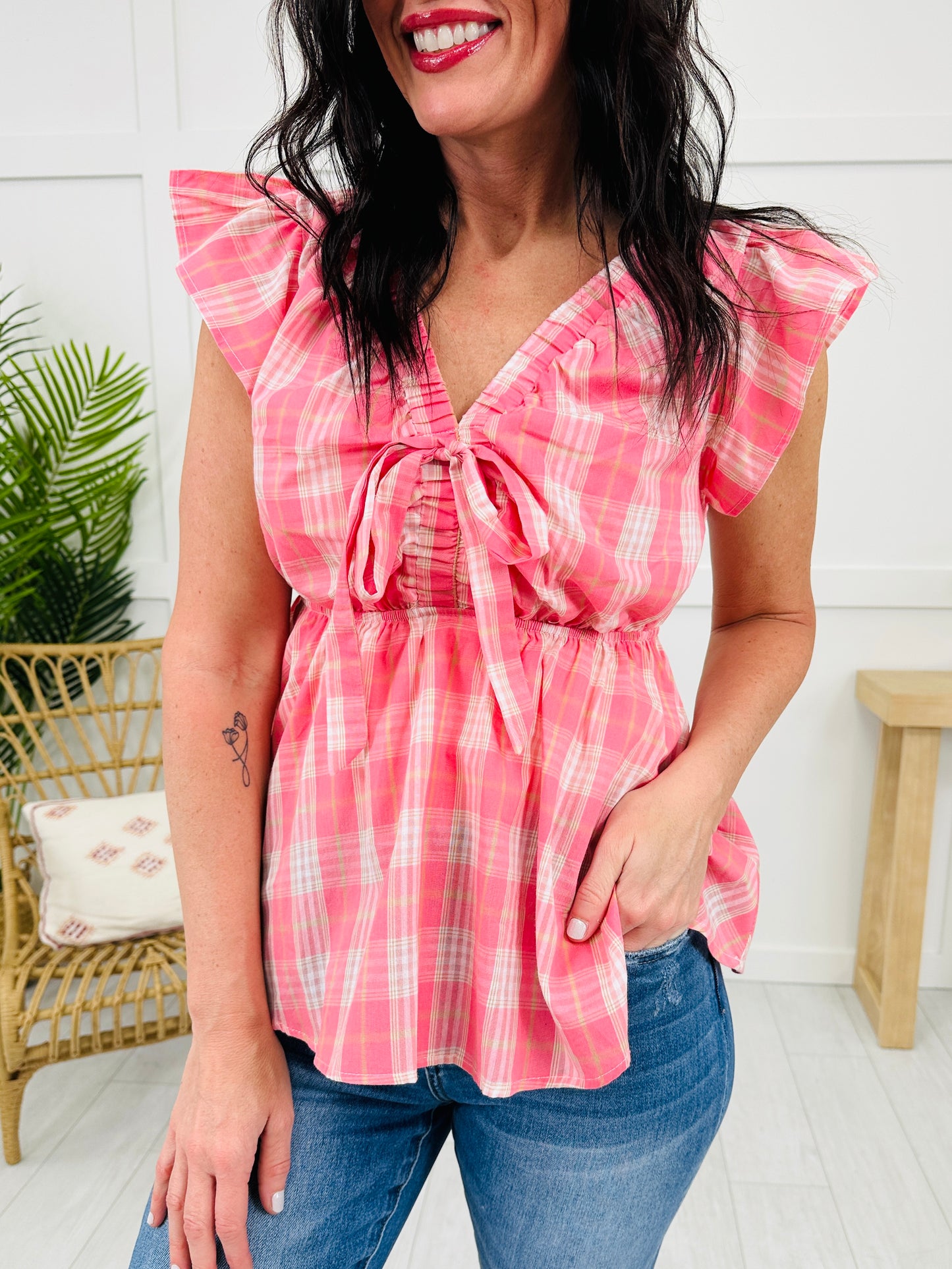 Plaid Ways Top in Coral