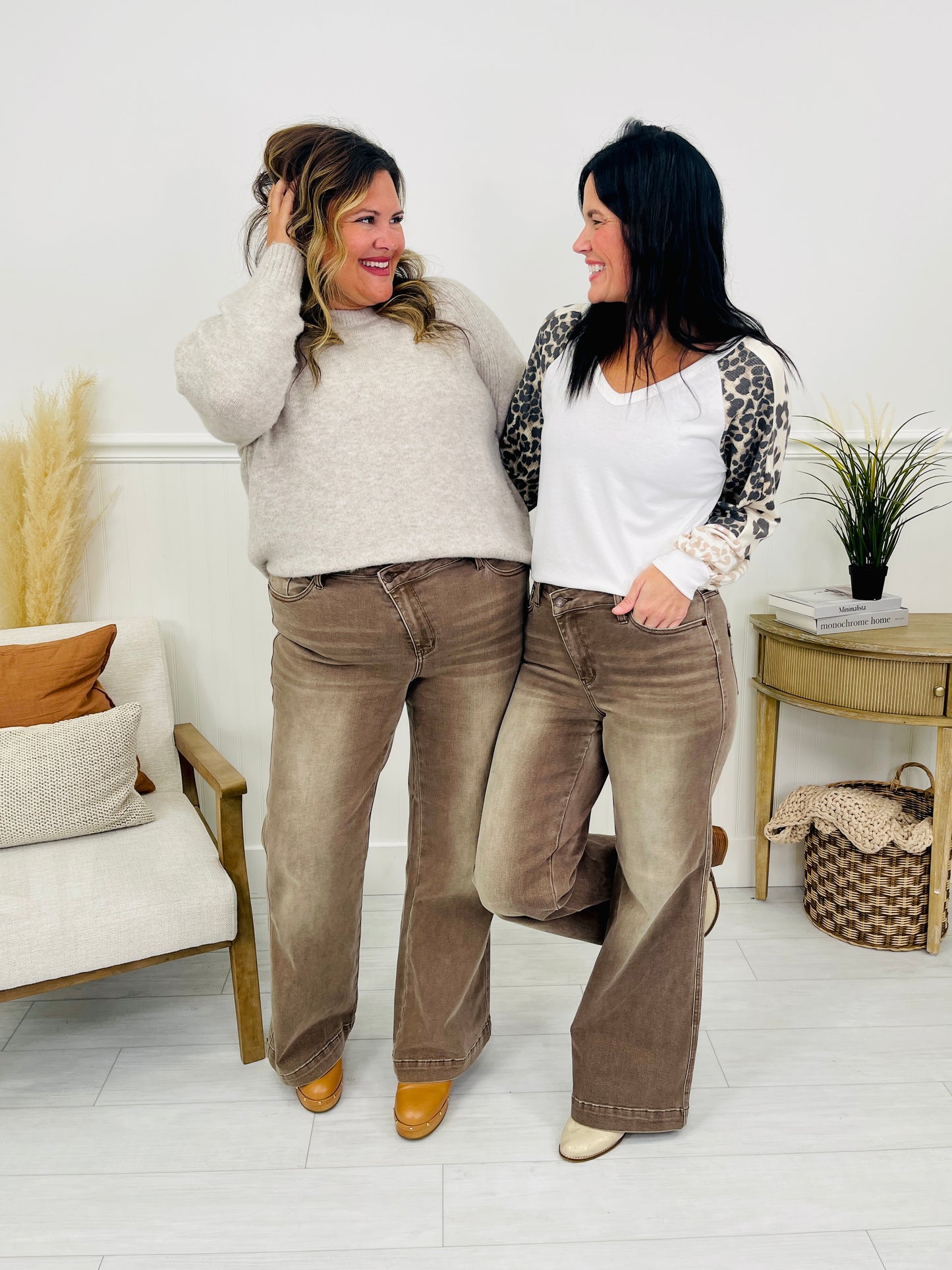 Judy Blue Cocoa Crush Retro Wide Leg Criss-Cross Jeans