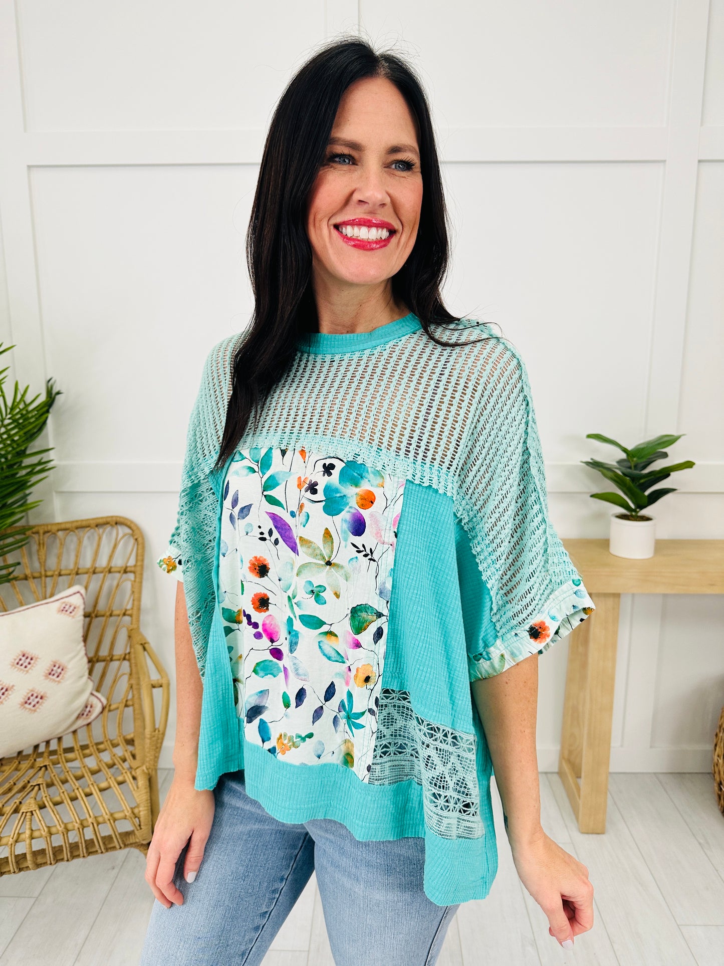 Watercolor Whimsy Top In Peacock Blue
