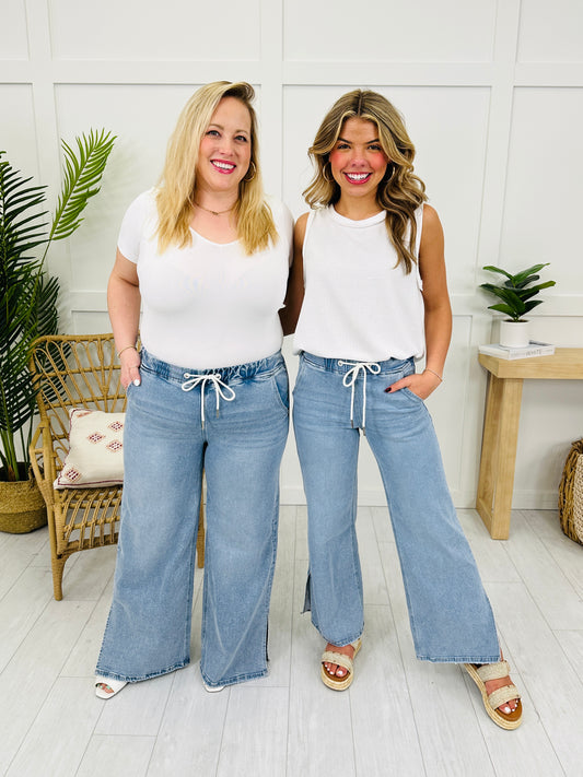 Lovervet Simple As That Drawstring Wide Leg Jeans