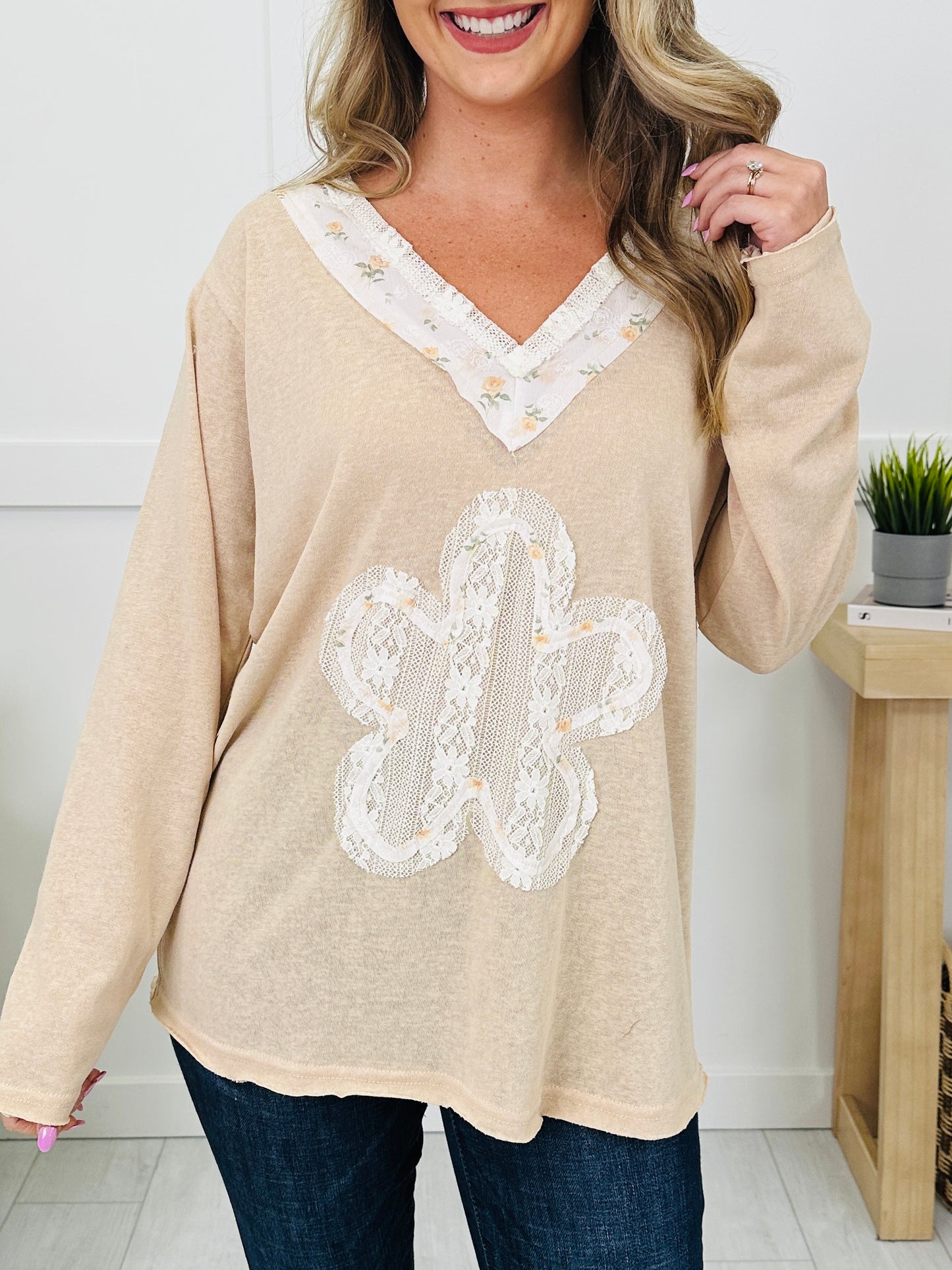 Graceful Petals Top in Beige Multi