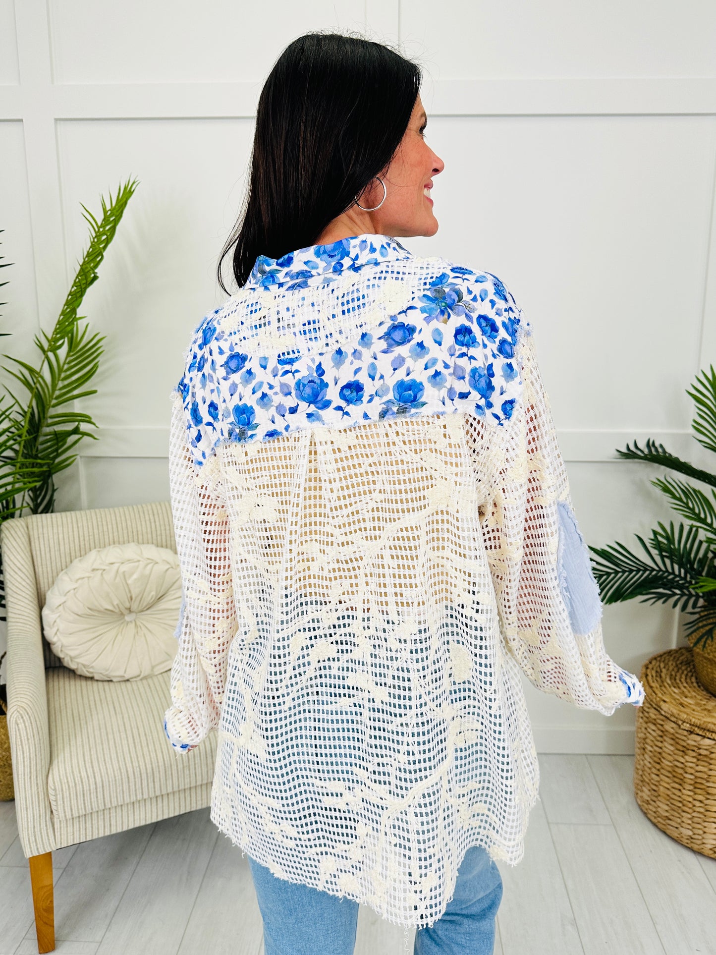 The Sweetest Stitch Shacket in Powder Blue