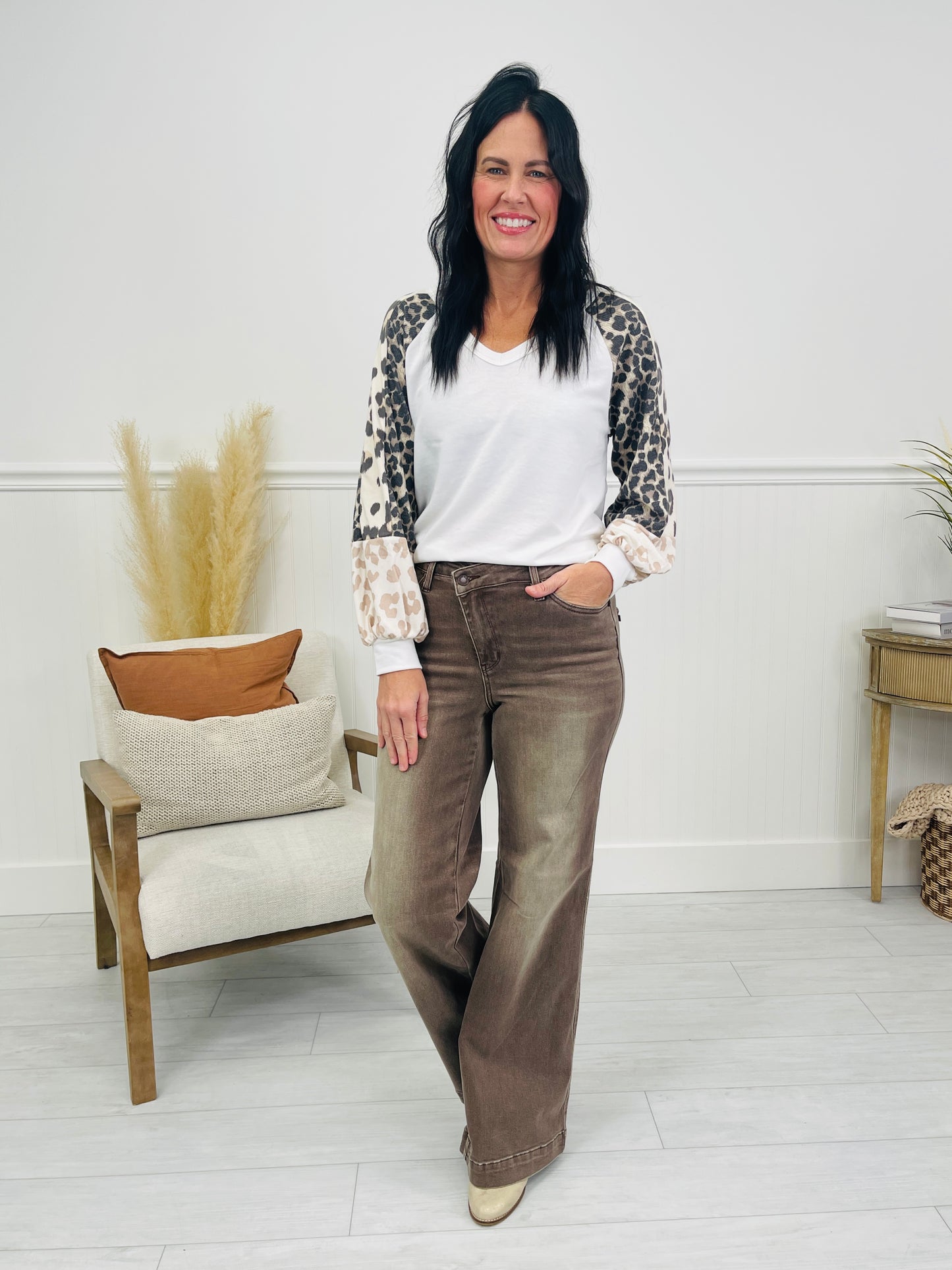 Judy Blue Cocoa Crush Retro Wide Leg Criss-Cross Jeans