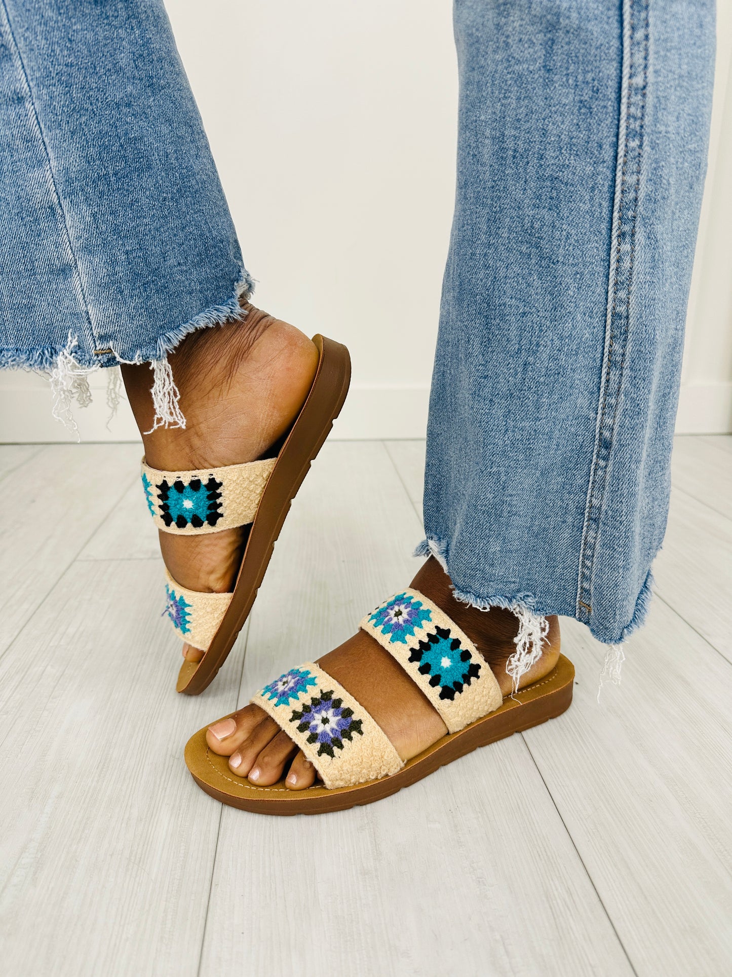 Crochet Charm Sandals in Light Blue