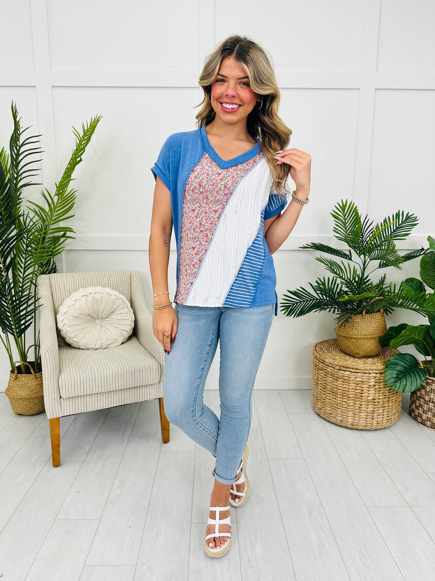 Floral Balance Top in Denim Blue