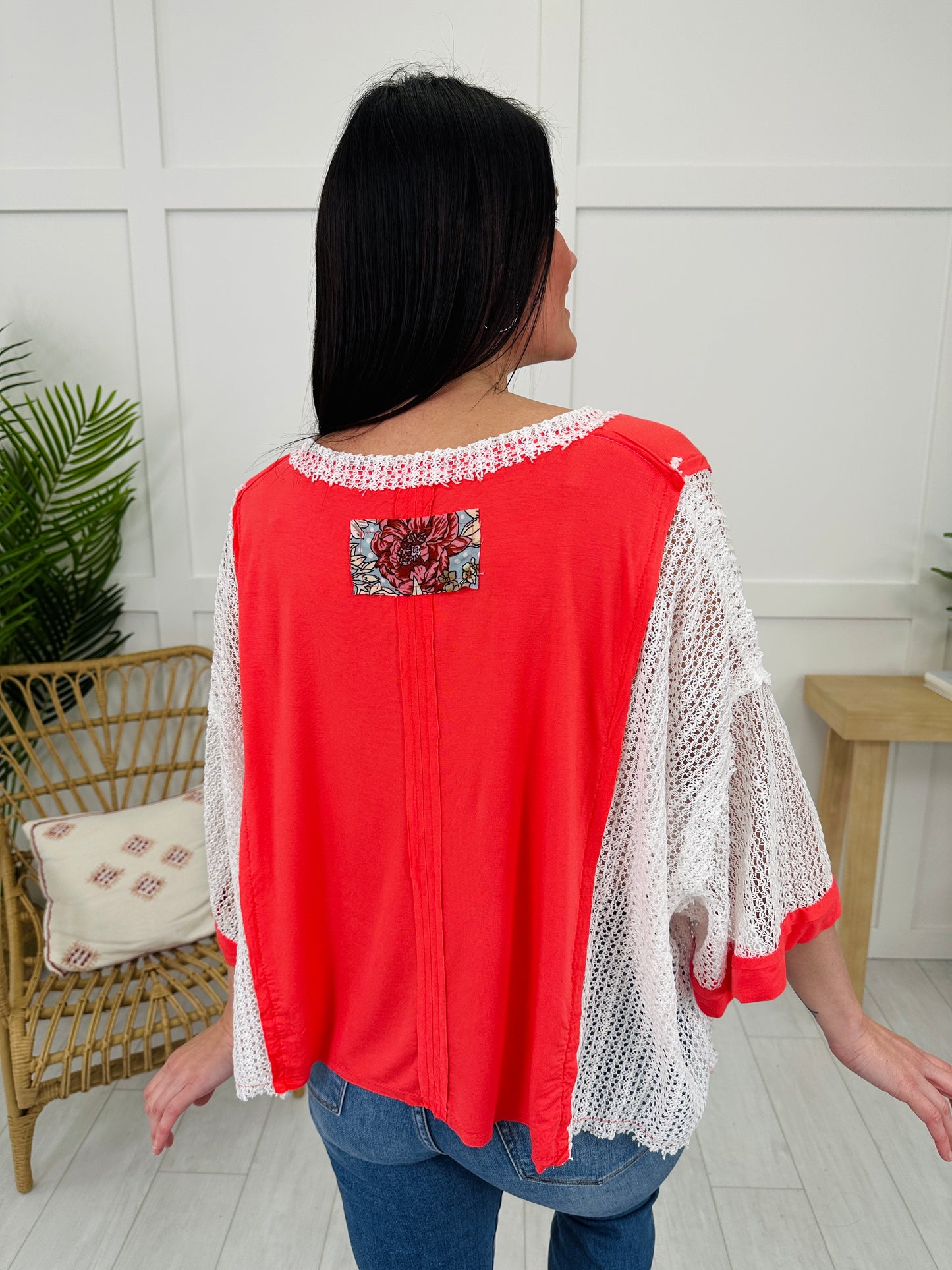 Wanderlust Patch Top In Peach Echo