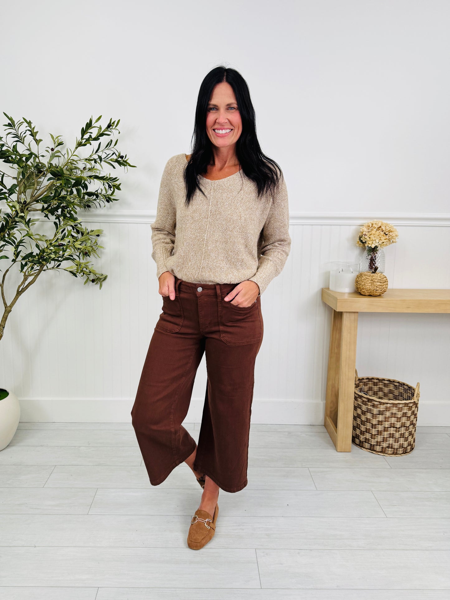 Judy Blue Melt In Your Mouth Chocolate Wide Leg Cropped Jeans