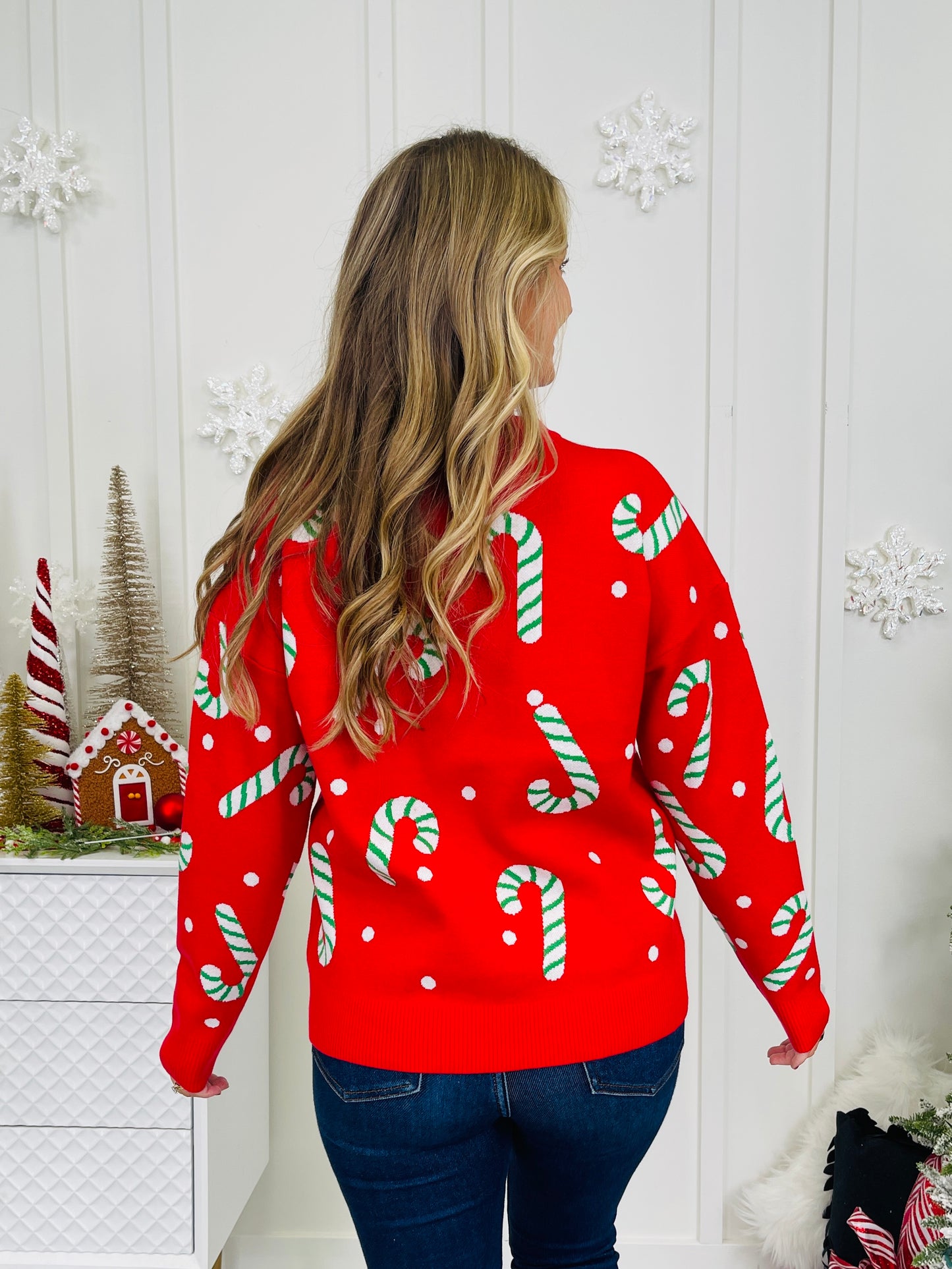 Peppermint Parade Sweater in Red