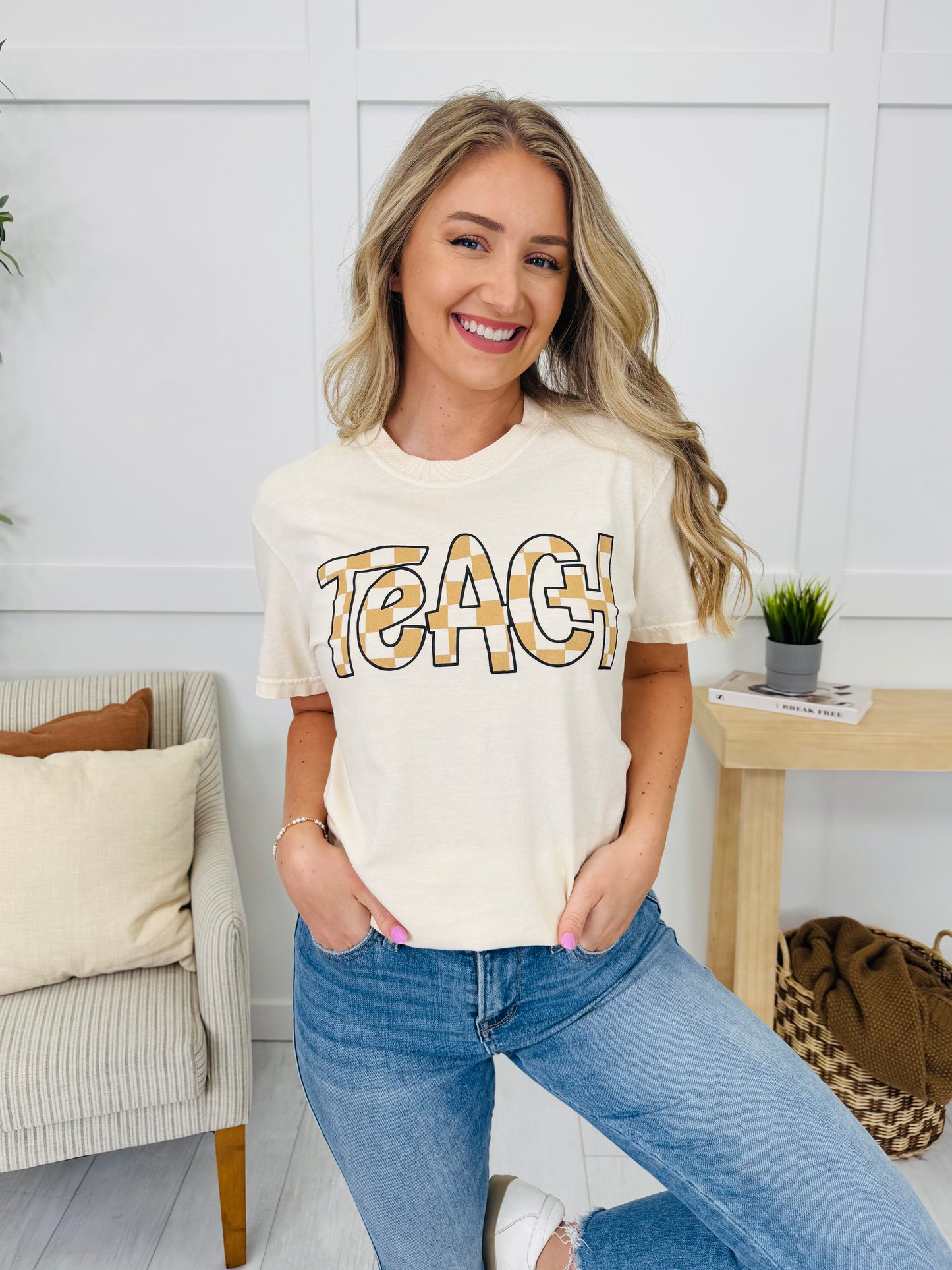 Teach Checkered Graphic Tee - Multiple Colors!
