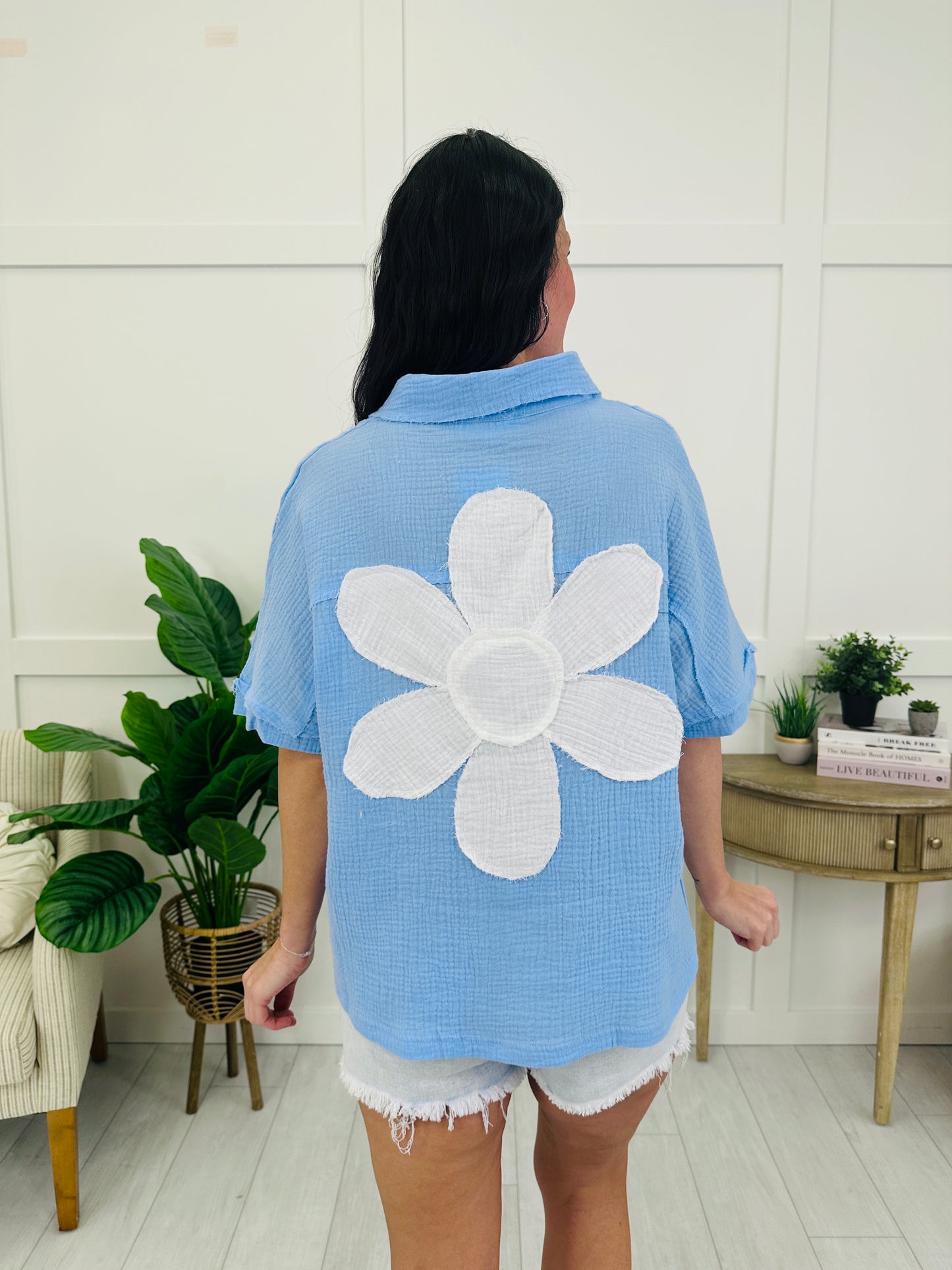 Coastal Petal Top In Light Blue