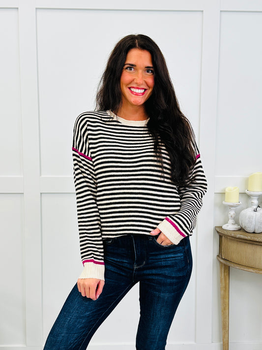 The Blackberry Lane Sweater In Black/Magenta
