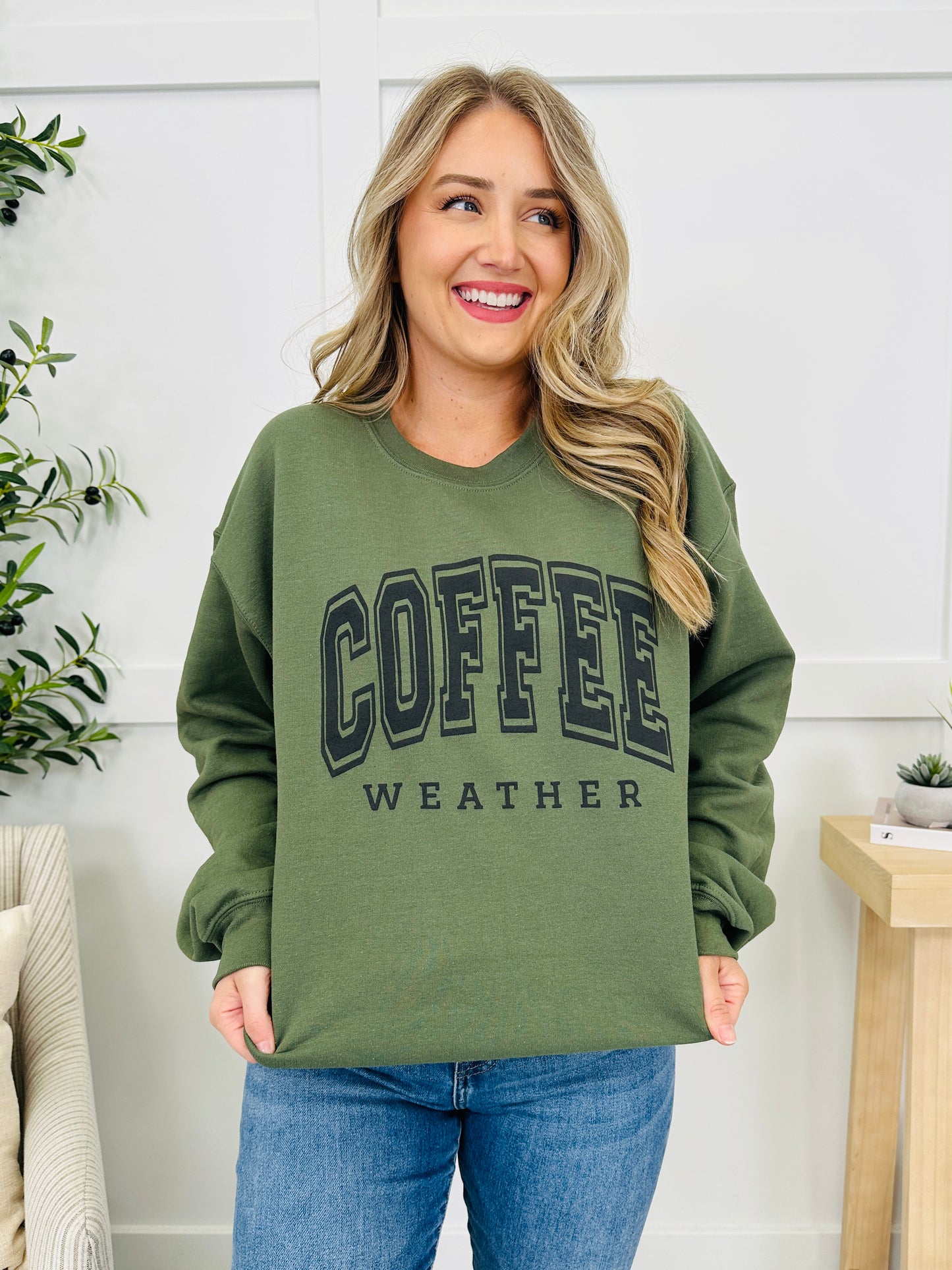 Coffee Weather Crewneck Sweatshirt in Olive