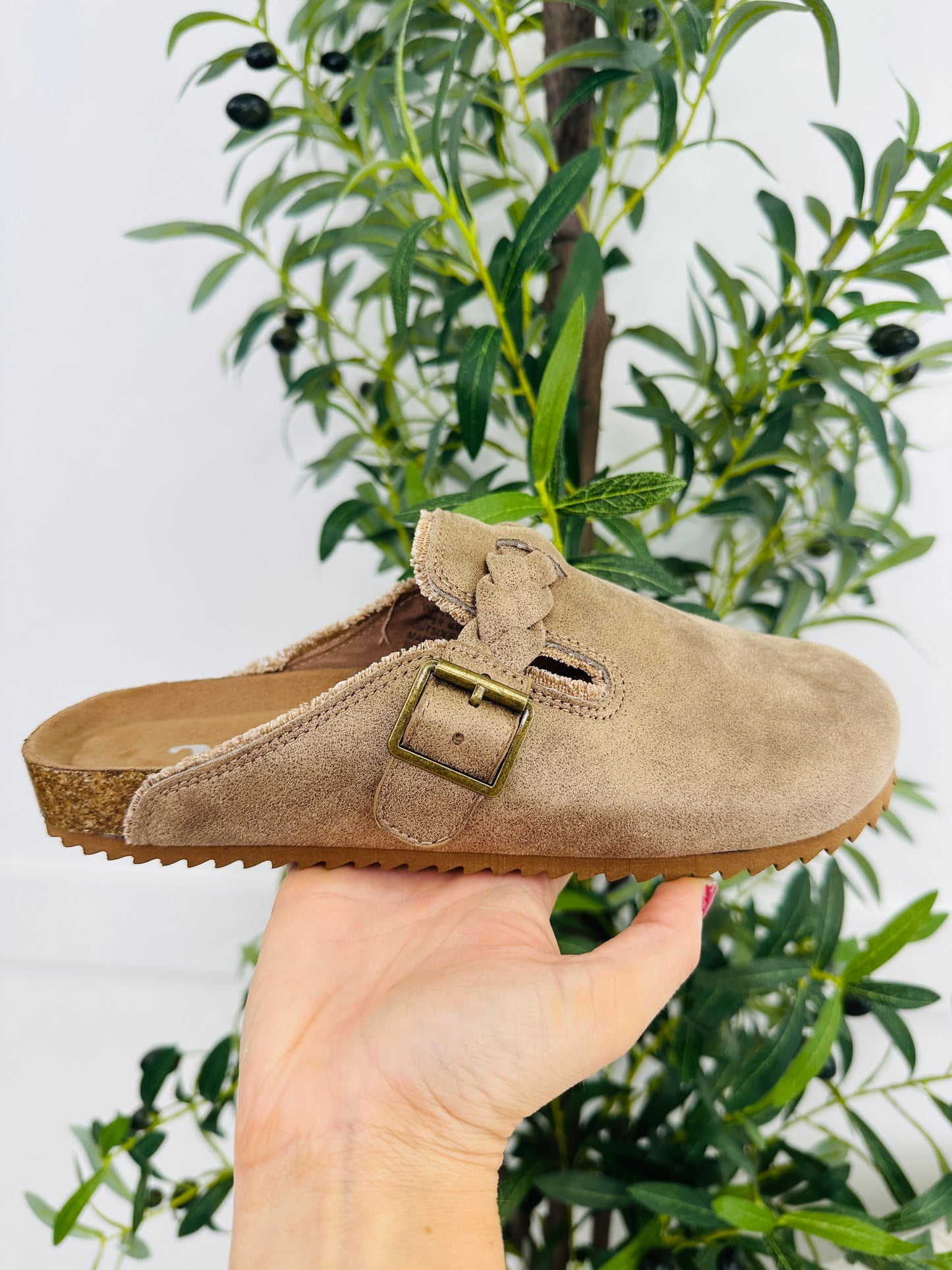 Buckle Blissed Clogs in Beige