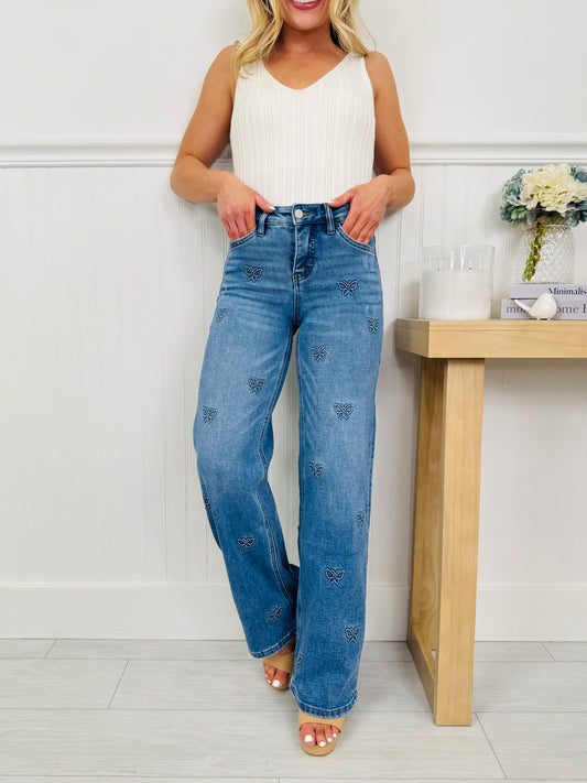 Butterfly Bliss Tummy Control Wide Leg Jeans