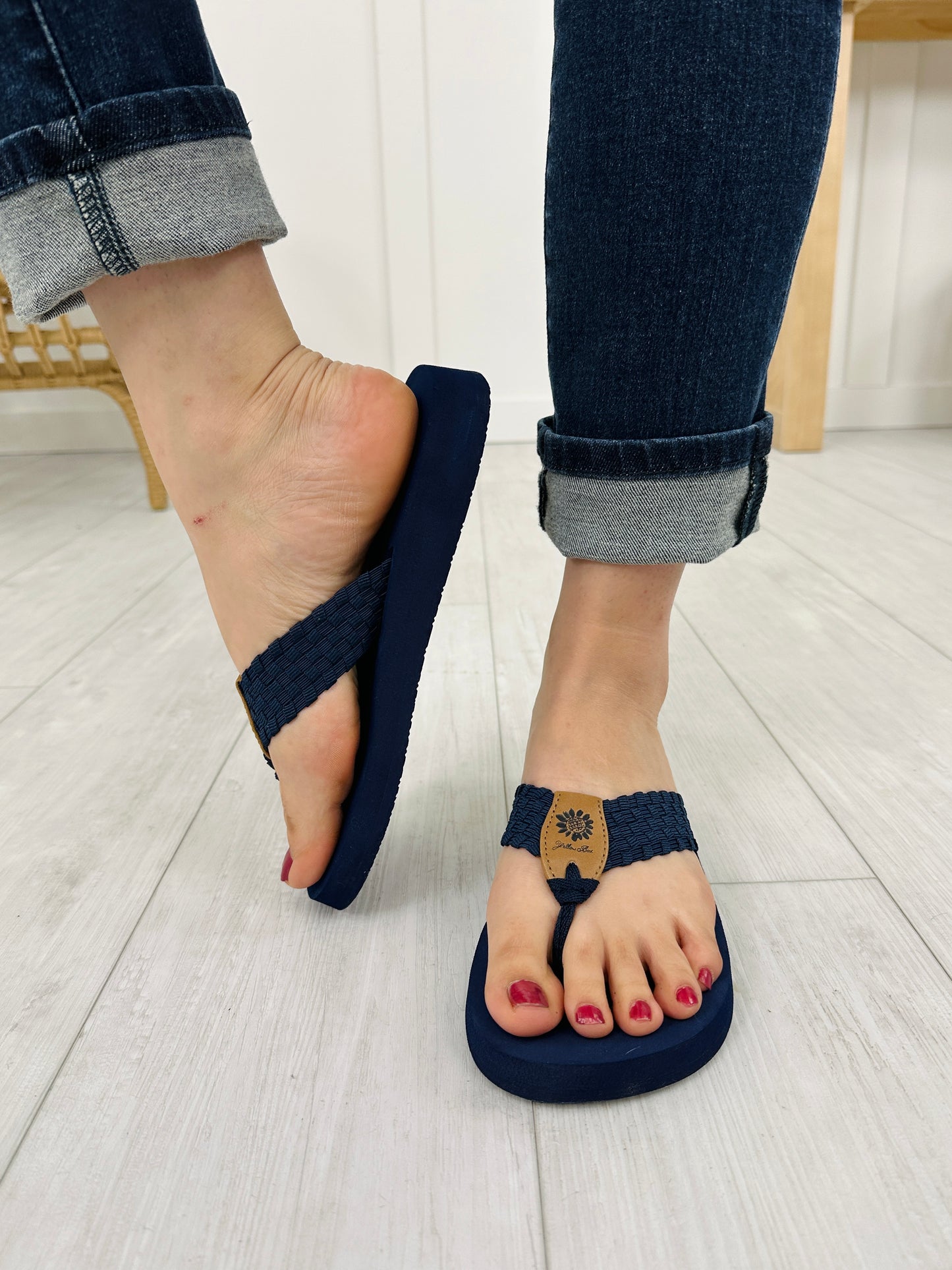 Walk Along The Sea Flip Flops in Navy