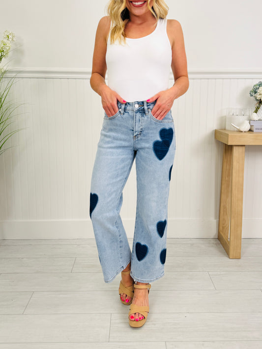 Heart Eyes Tummy Control Cropped Wide Leg Jeans