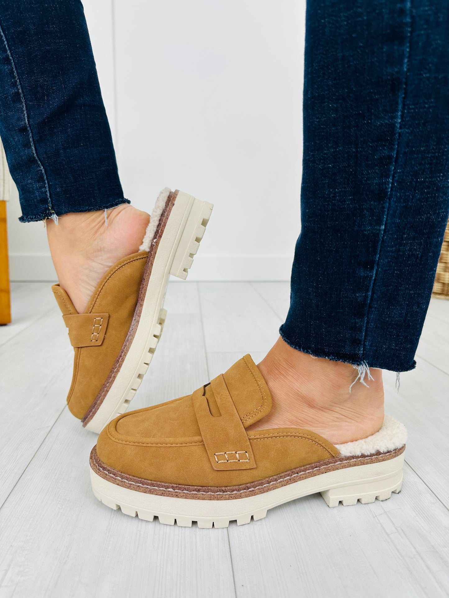 The Cozy Commander Mules in Almond