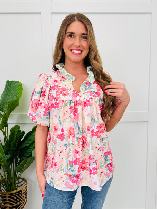Simply Floral Top In Blush/Sage