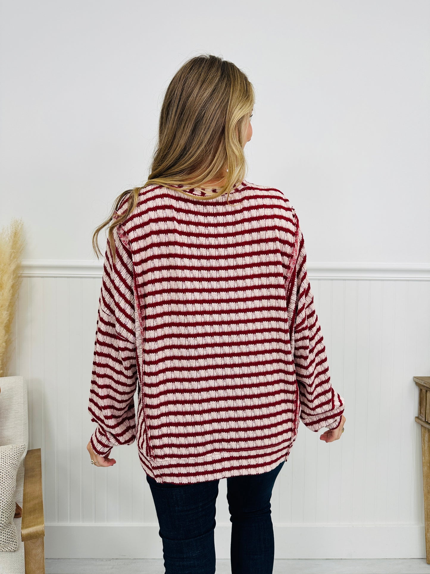 Striped Intuition Sweater in Burgundy