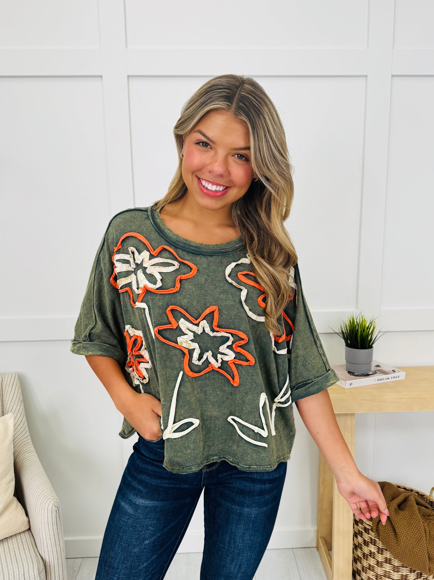 Painted Petals Top In Green