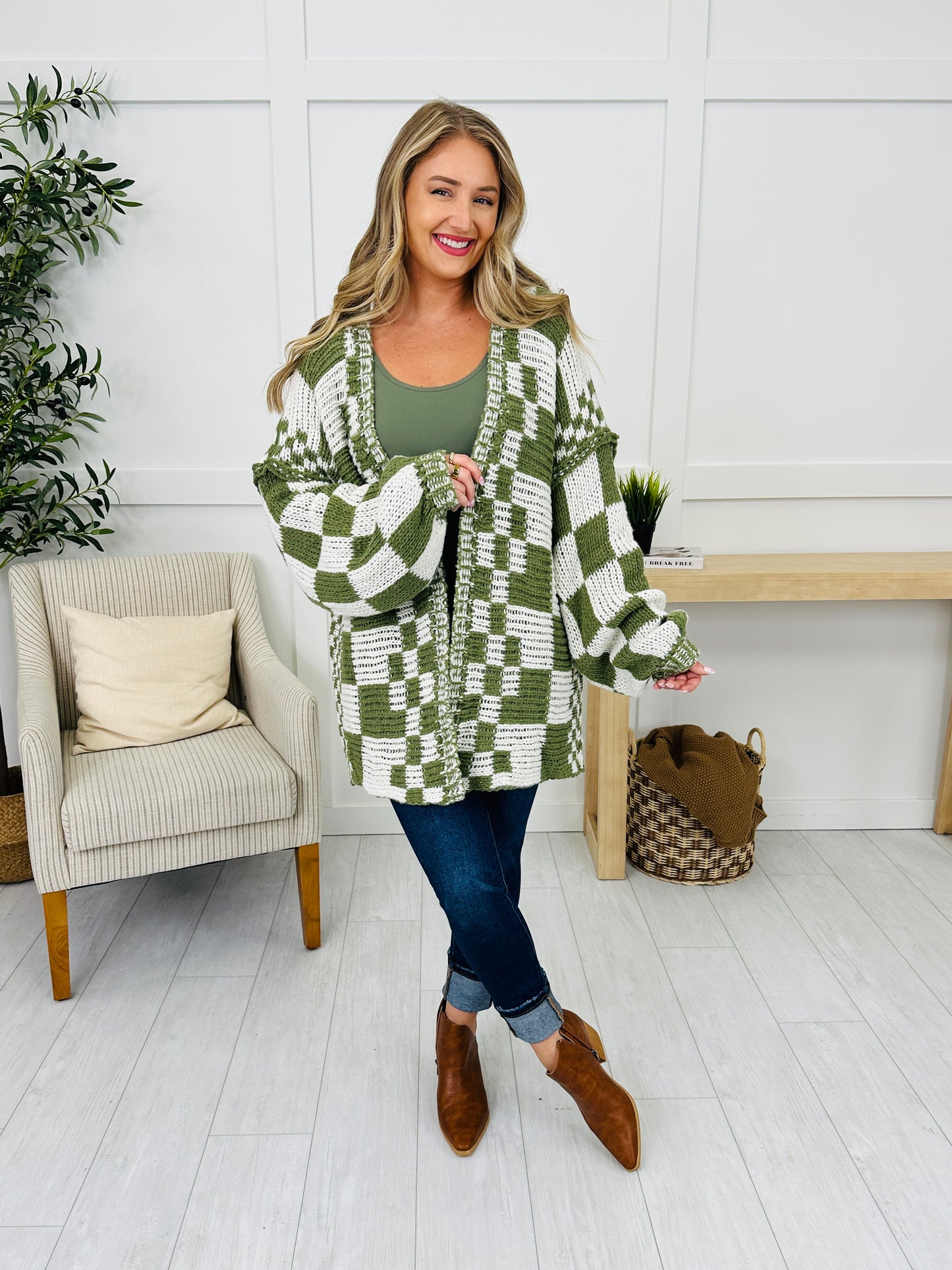 The Final Checkpoint Cardigan in Olive Combo