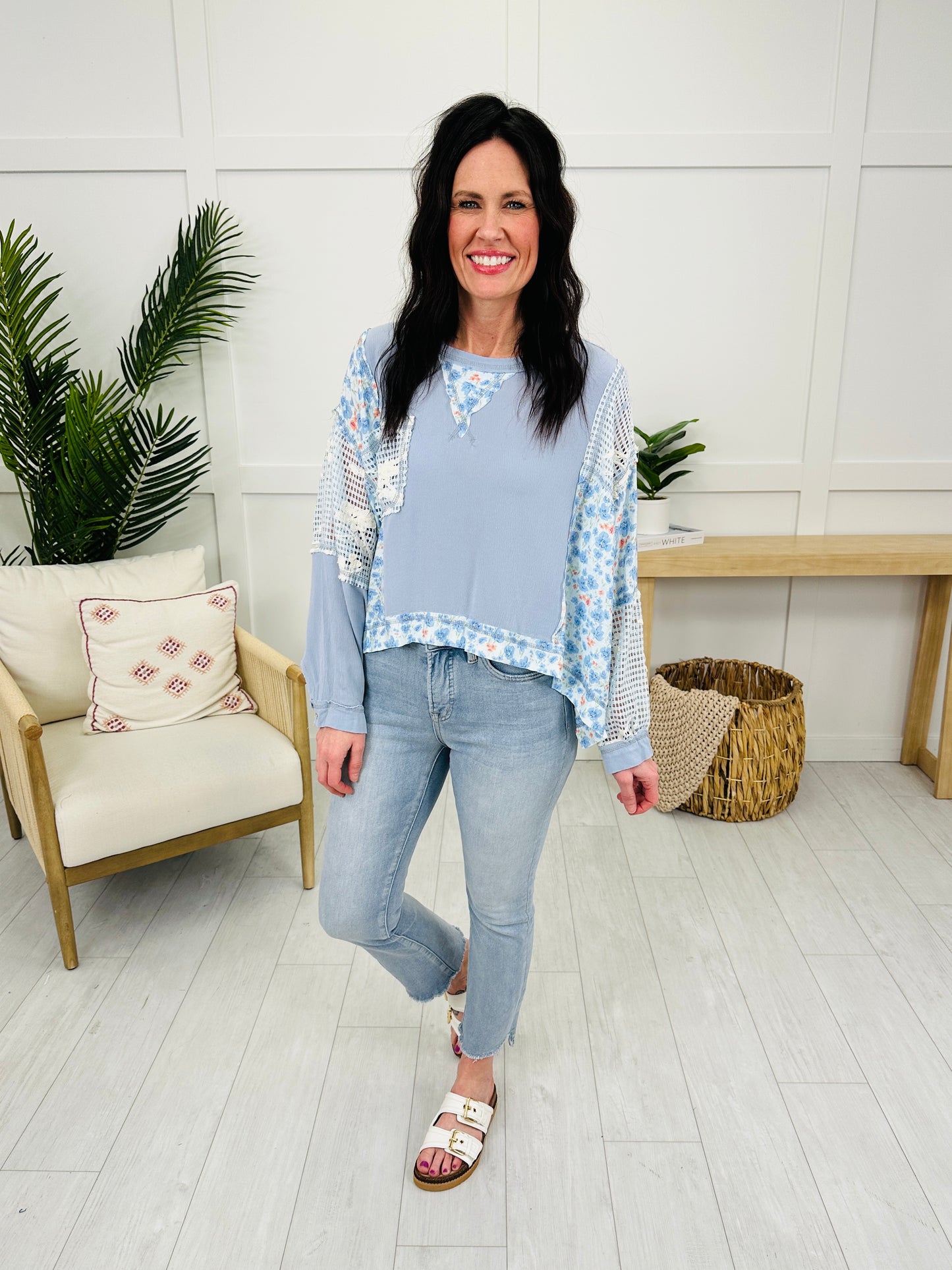 Cloud Nine Patchwork Top In Sky Blue