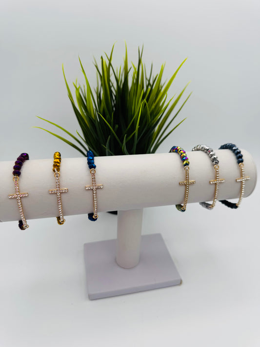 Beaded Cross Bracelet- Multiple Colors!