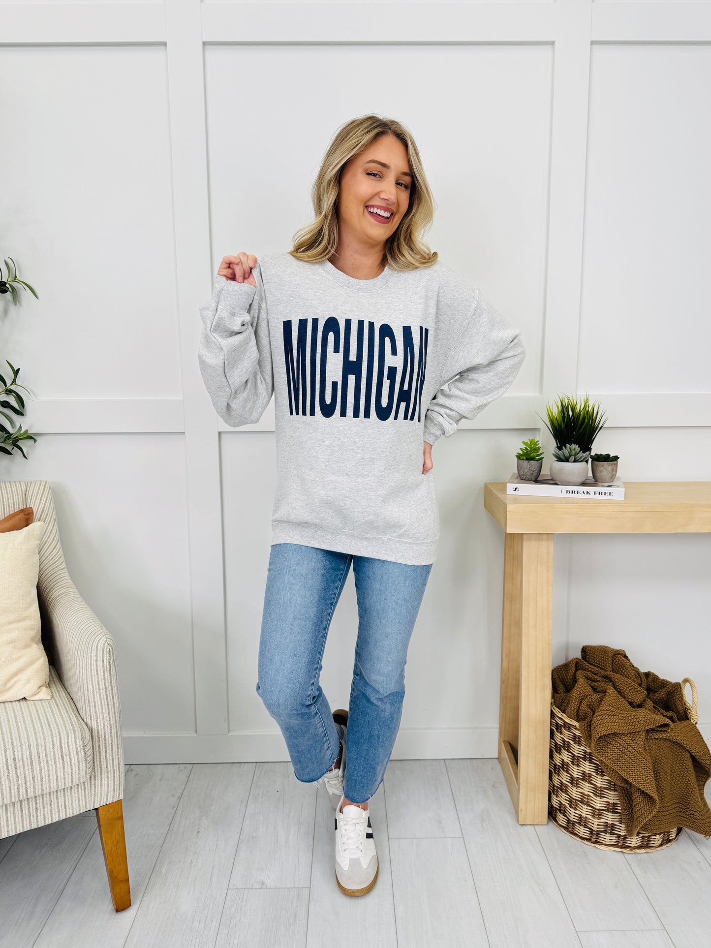 Michigan Reversible MI Graphic Crewneck Sweatshirt