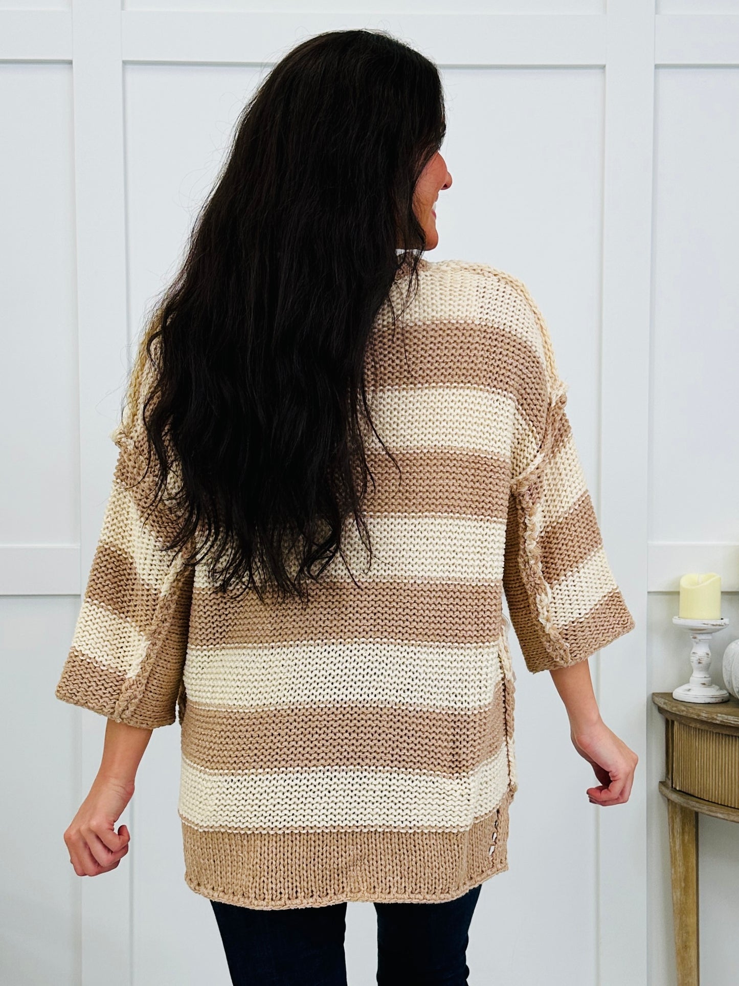 Long Story Stripes Top In Khaki Cream