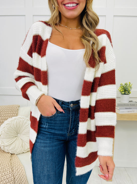Wrapped In Stripes Cardigan In Burgundy
