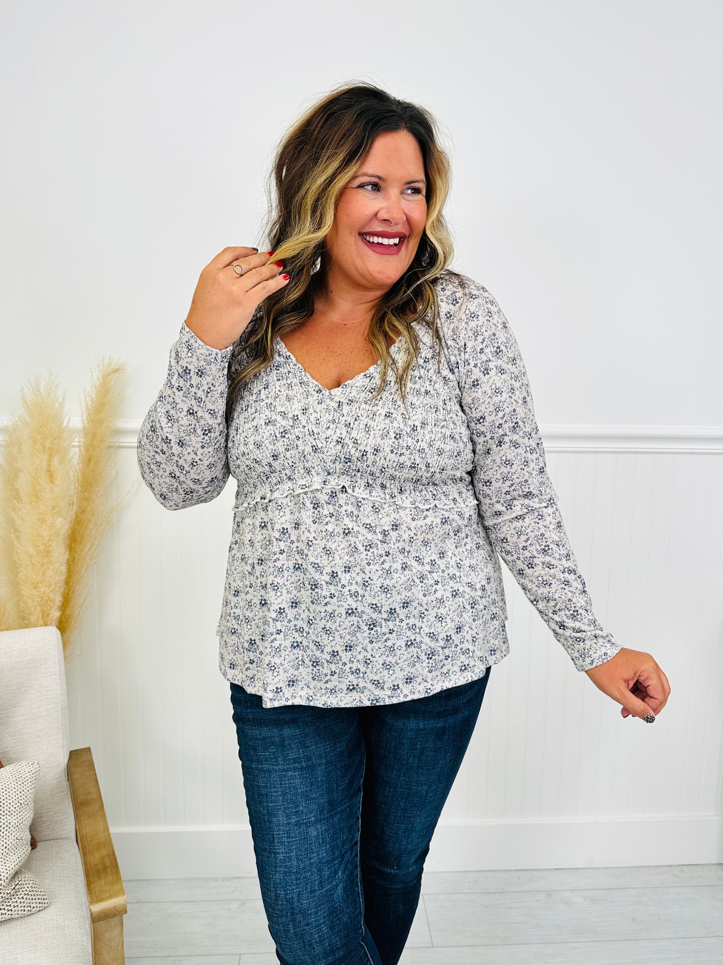 Perfectly Precious Top In Grey Floral Print