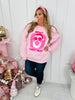 Merry Christmas Checkered Bubblegum Graphic Crewneck Sweatshirt