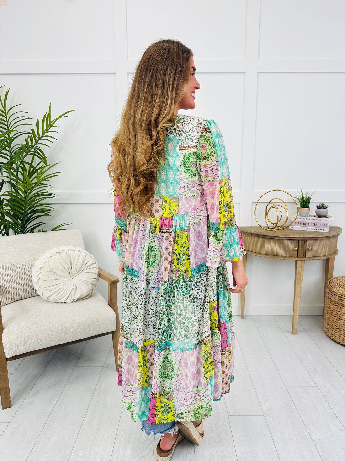 Spun In Rhythm Kimono in Green Mix