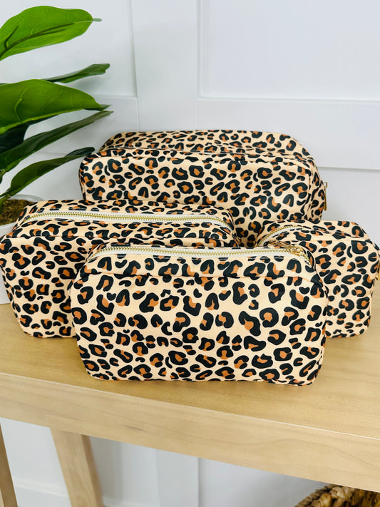 Leopard Print Set Of 4 Cosmetic Bags