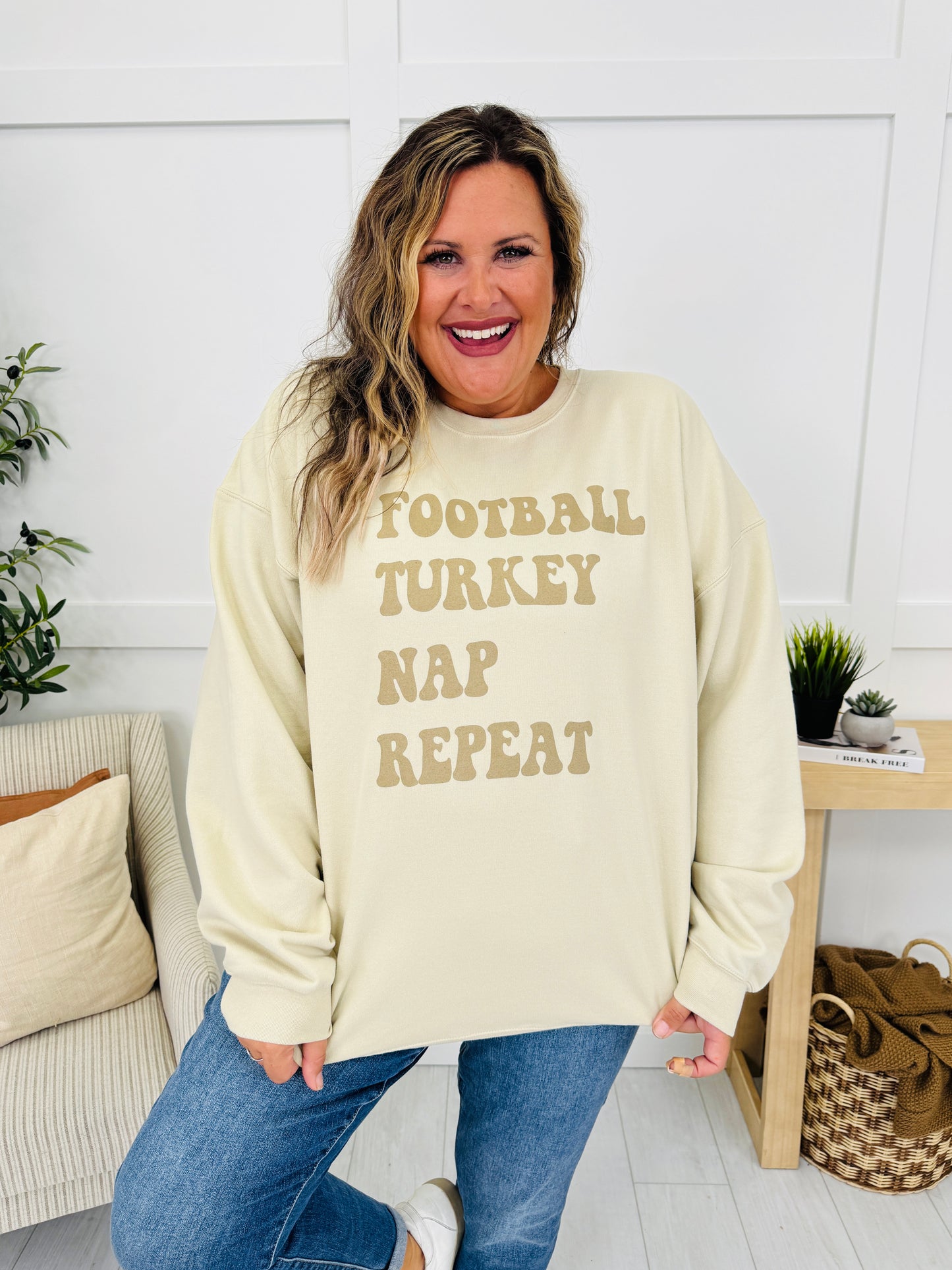 Football Turkey Nap Repeat Graphic Crewneck Sweatshirt