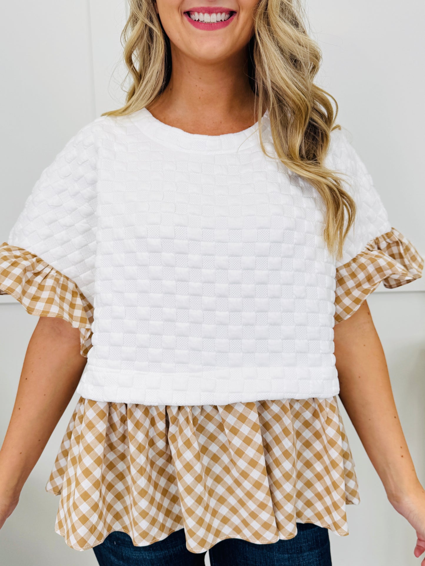 Falling For Gingham Top