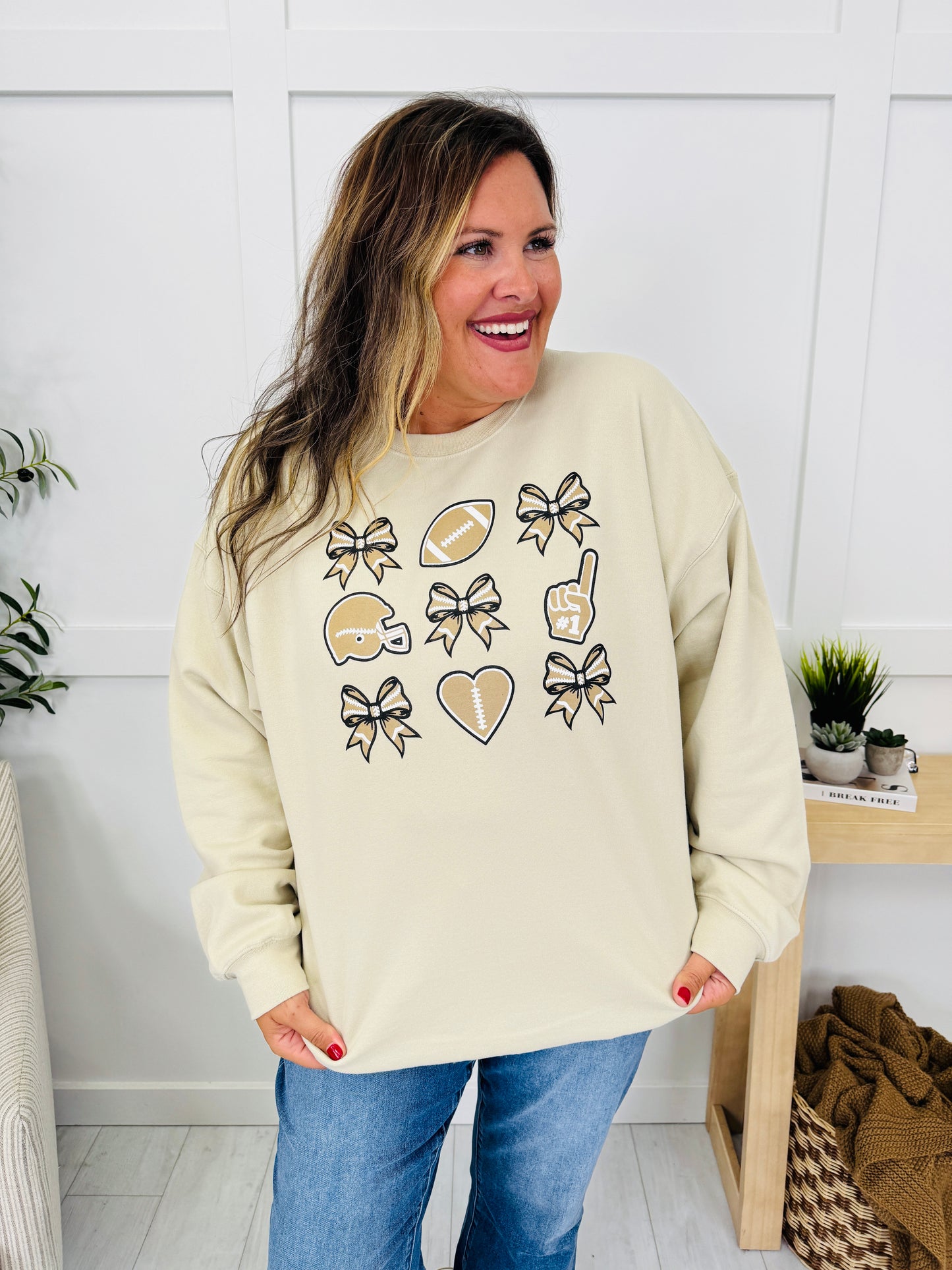 Football And Bows Graphic Crewneck Sweatshirt