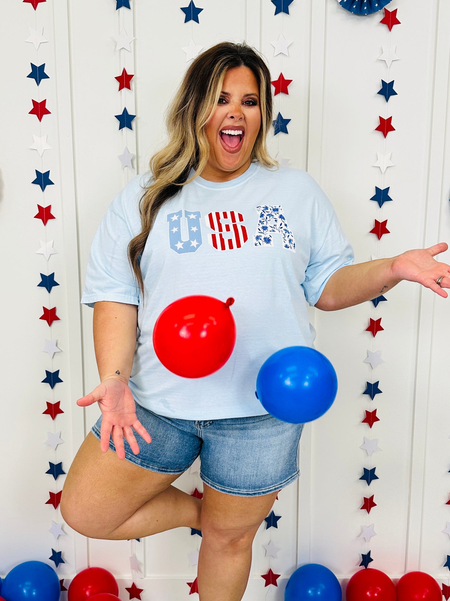 Stars, Stripes, and Florals USA Graphic Tee